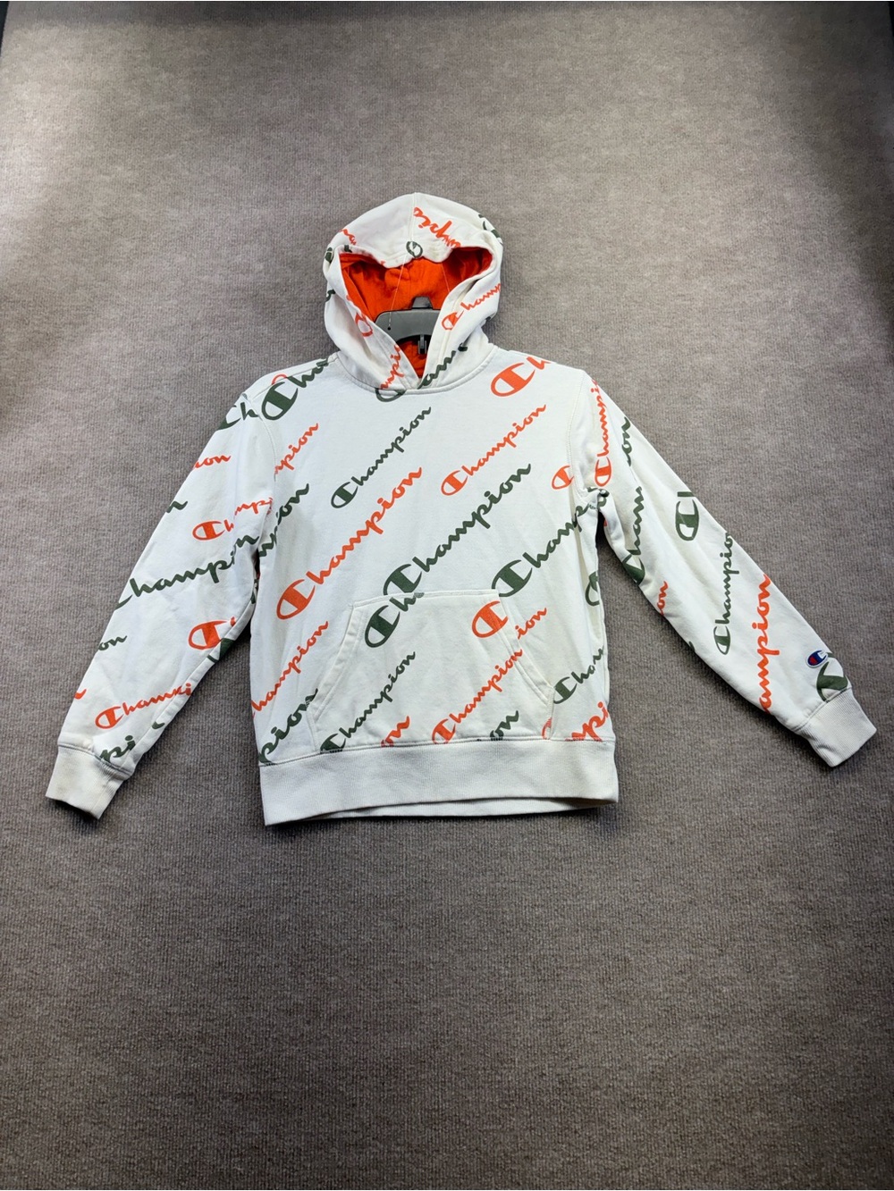 Champion™ YOUTH Sz Medium Hoodie Cream 'Champion' All Over